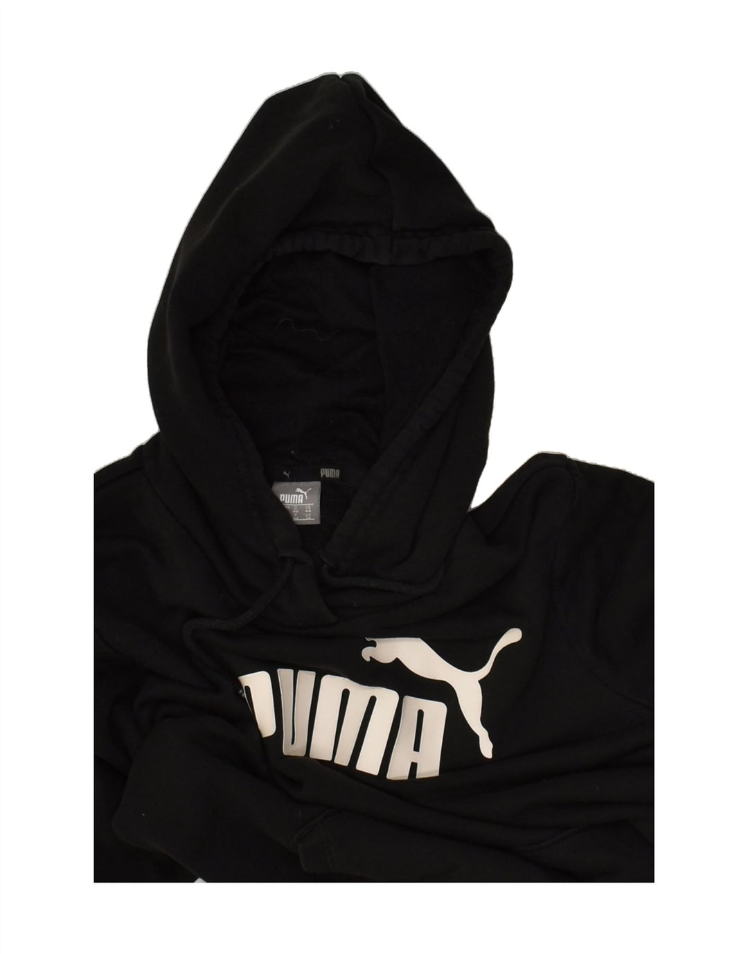 PUMA Womens Graphic Hoodie Jumper UK 14 Medium Black Polyester | Vintage Puma | Thrift | Second-Hand Puma | Used Clothing | Messina Hembry 