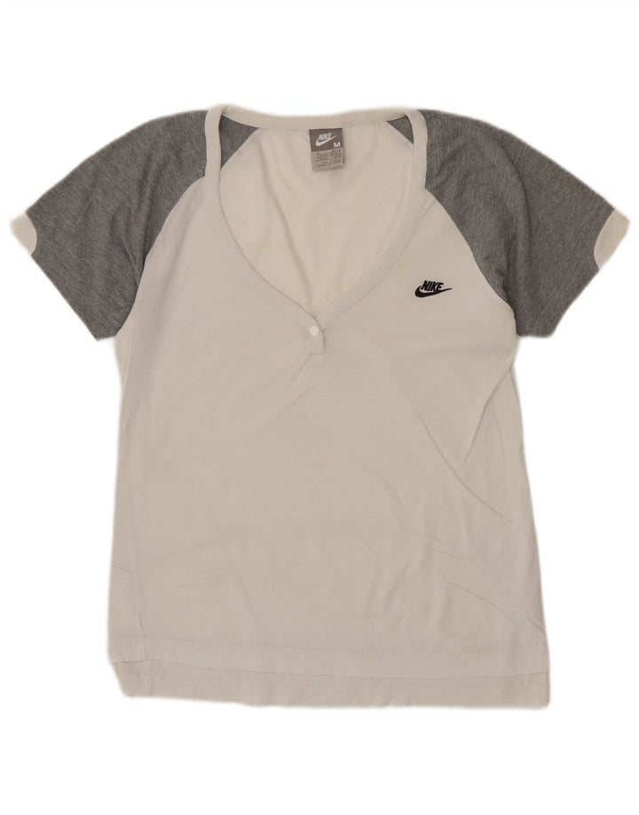 NIKE Womens T-Shirt Top UK 10/12 Medium White Colourblock Cotton