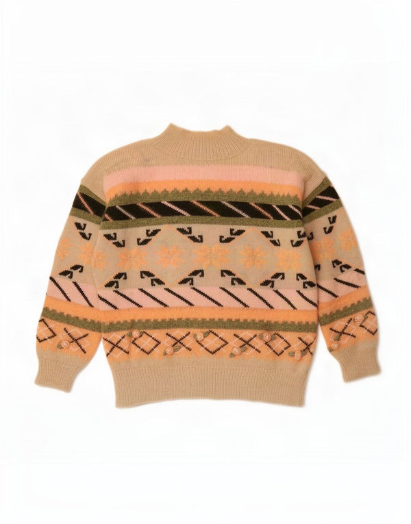 Vintage Dame Turtle Neck Jumper Sweater UK 16 Large Beige Fair Isle