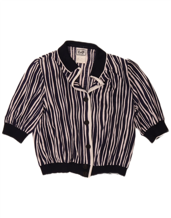 Liola Dame Kortærmet Crop Shirt Bluse IT 42 Mellem marineblå stribet