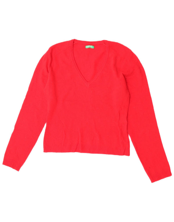 Benetton Womens Crop V-hals sweater UK 6 XS Rød