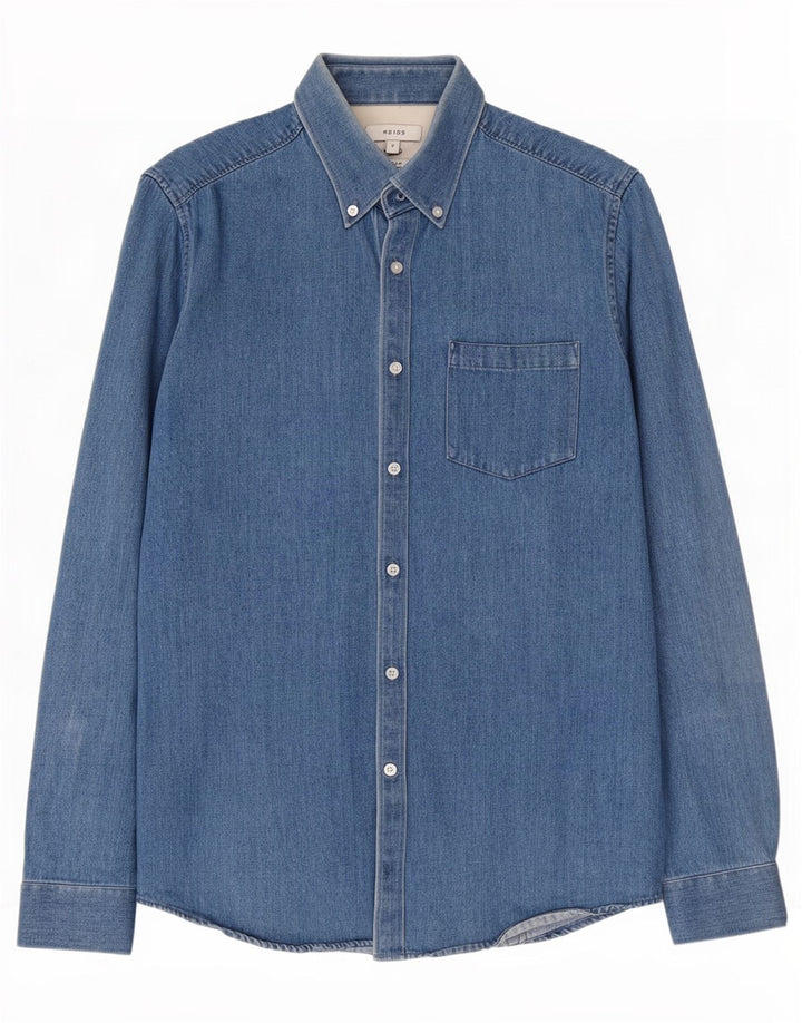 Reiss Slim Fit denimskjorte til mænd, lille blå bomuld