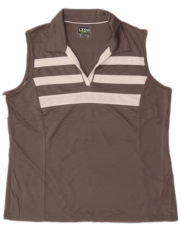 IZOD ærmeløs poloshirt til kvinder UK 18 XL Grå Colourblock Polyester