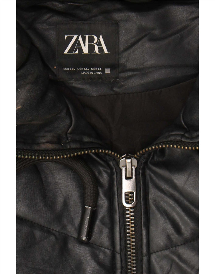 Zara oversize polstret jakke med hætte til kvinder UK 20 2XL sort polyurethan
