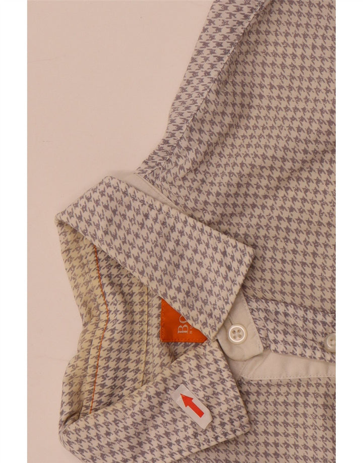 Hugo Boss Slim Fit skjorte til mænd, lille hvid Houndstooth
