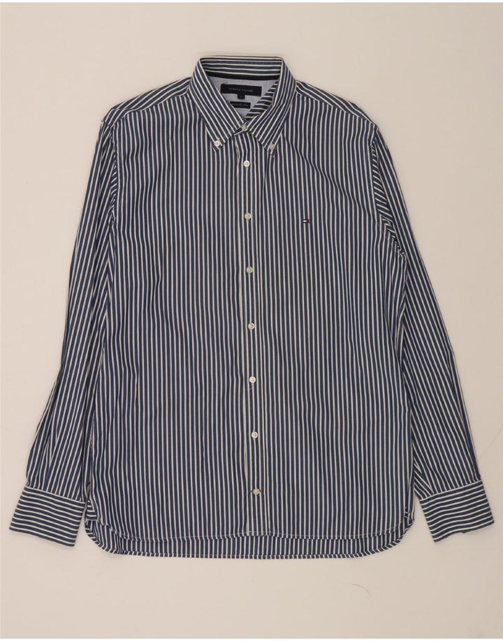 TOMMY HILFIGER Mens Shirt Large Navy Blue Striped Cotton Vintage Tommy Hilfiger and Second-Hand Tommy Hilfiger from Messina Hembry 