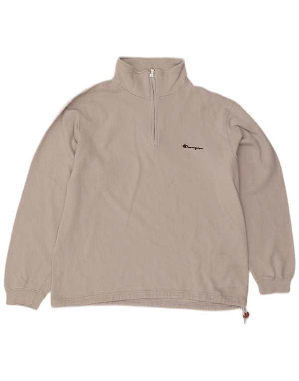 Champion Herre Zip Neck Sweatshirt Jumper XL Grå Bomuld