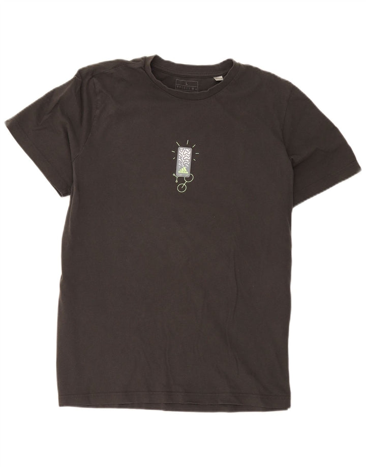 Adidas Herre Grafisk T-Shirt Top Stor Grå Bomuld