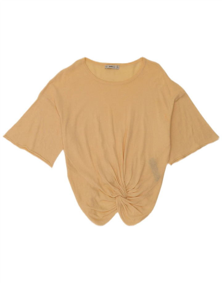 Zara Dame 3/4 ærmet bluse Top UK 14 Medium Beige Bomuld