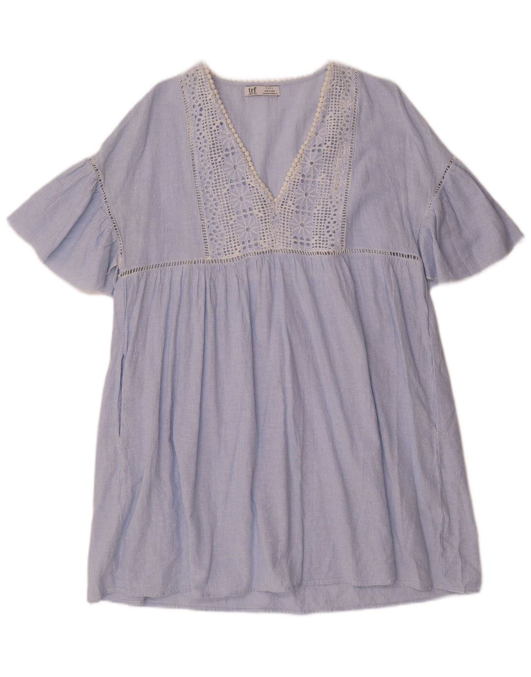 ZARA Dame Shift Dress UK 14 Medium Blue Pinstripe