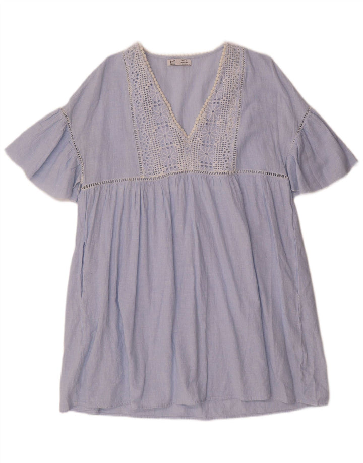 ZARA Dame Shift Dress UK 14 Medium Blue Pinstripe