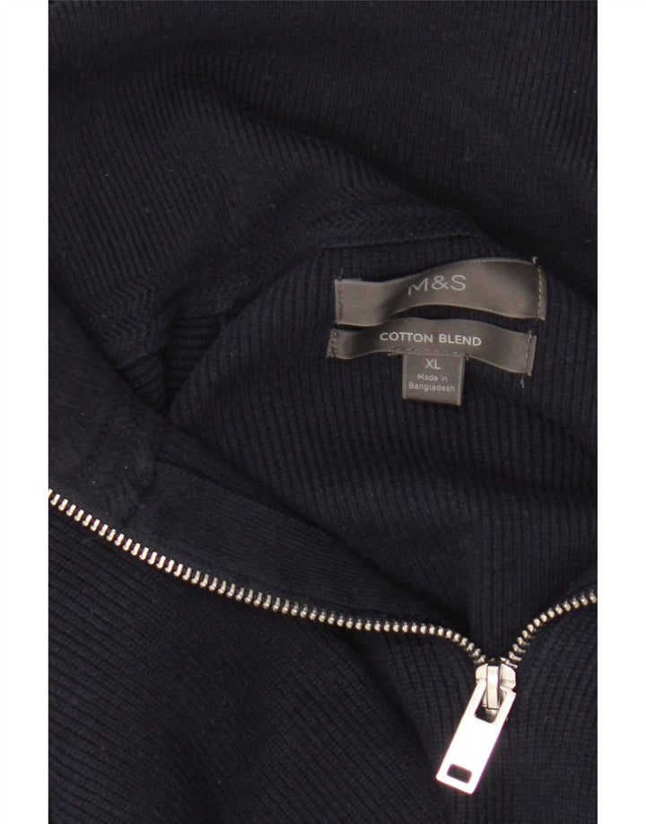 Marks & Spencer Herre sweater med lynlåshals XL marineblå bomuld