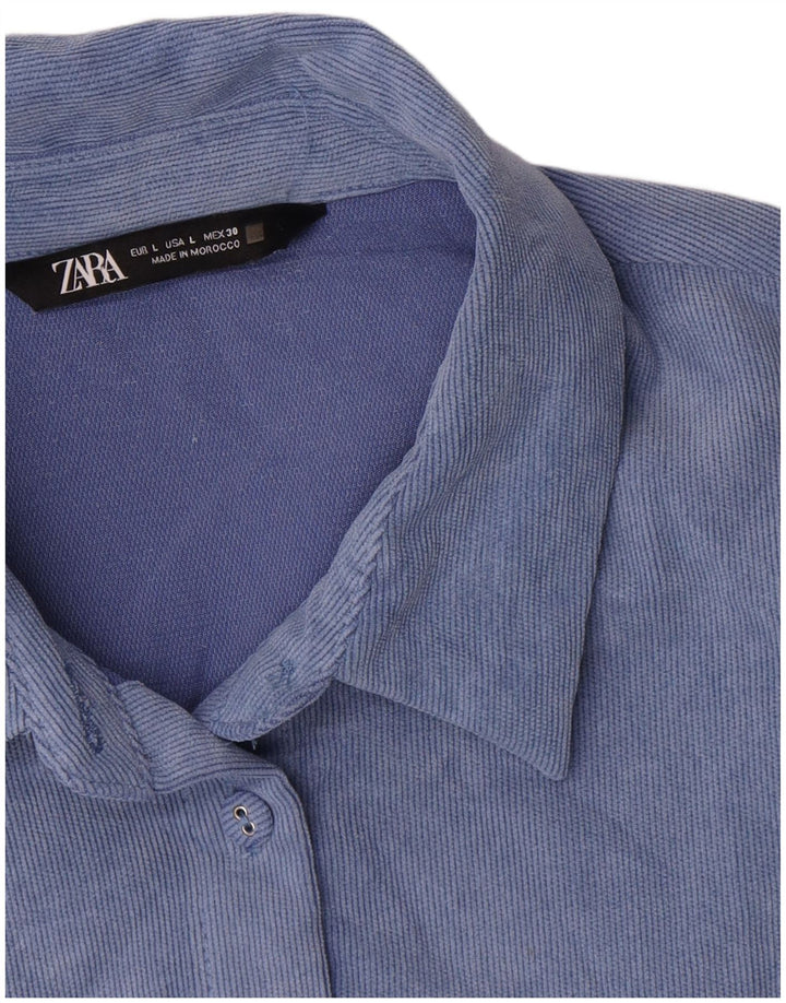 Zara Dame Oversized Corduroy Shirt UK 16 Large Blue Polyester