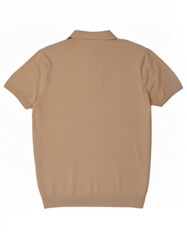 Zara Herre Kortærmet Polo Neck Jumper Sweater Medium Beige Viscose