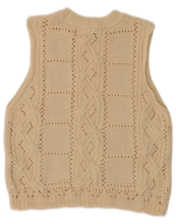 Zara Womens Crop Vest Tank Top UK 10 Small Beige Floral Bomuld
