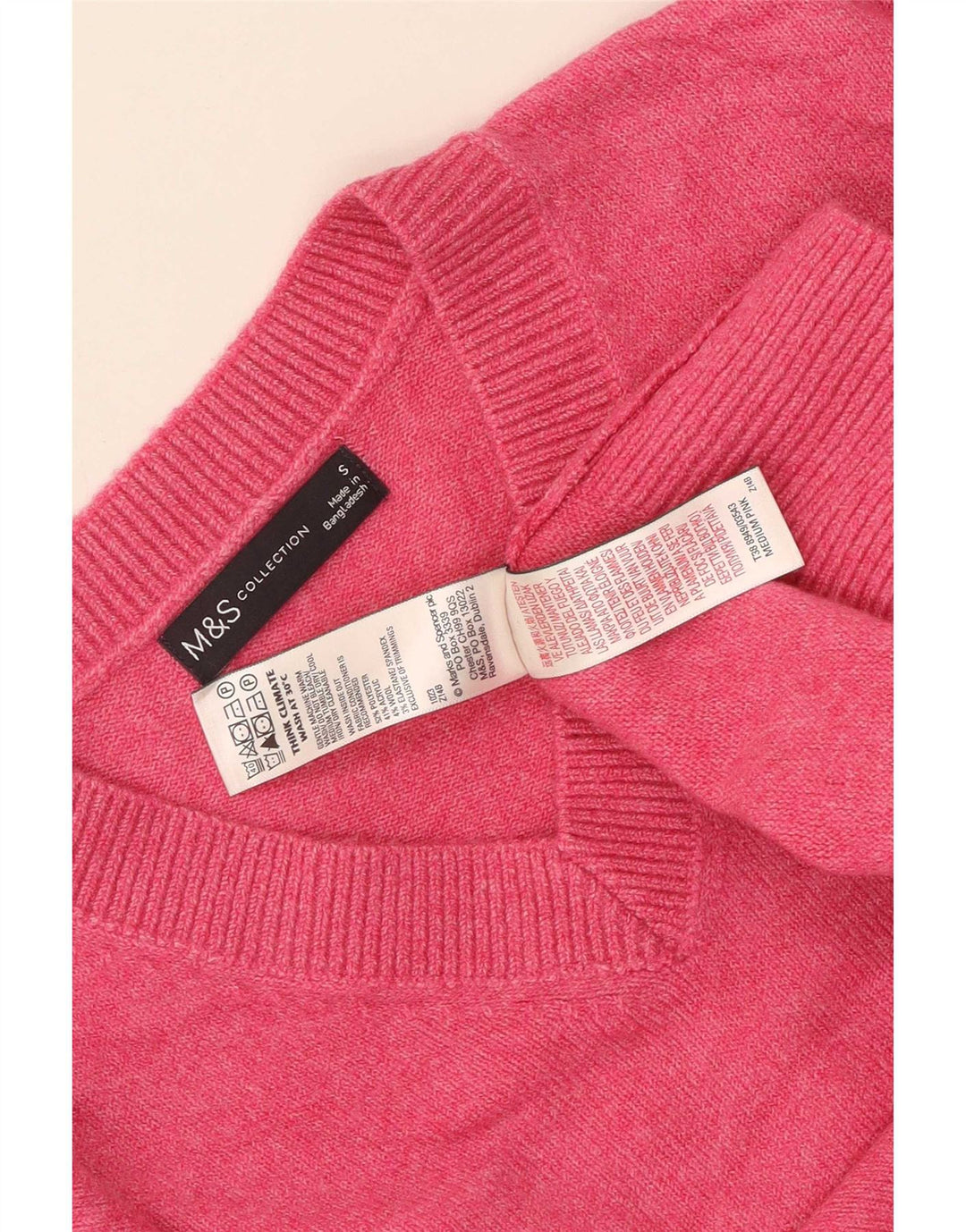Marks & Spencer Dame V-hals sweater UK 10 Small Pink Polyester
