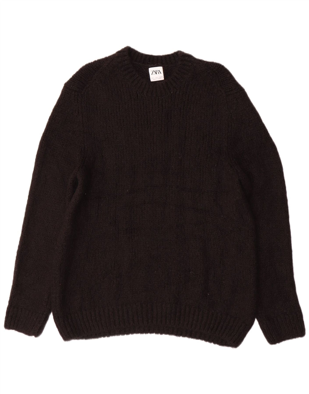 Zara Herre Crew Neck Jumper Sweater Stor Sort Polyester
