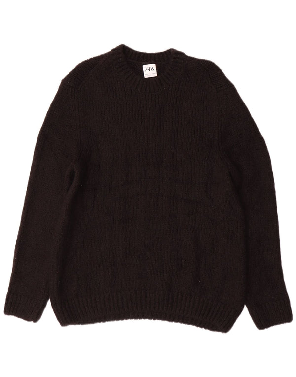 Zara Herre Crew Neck Jumper Sweater Stor Sort Polyester