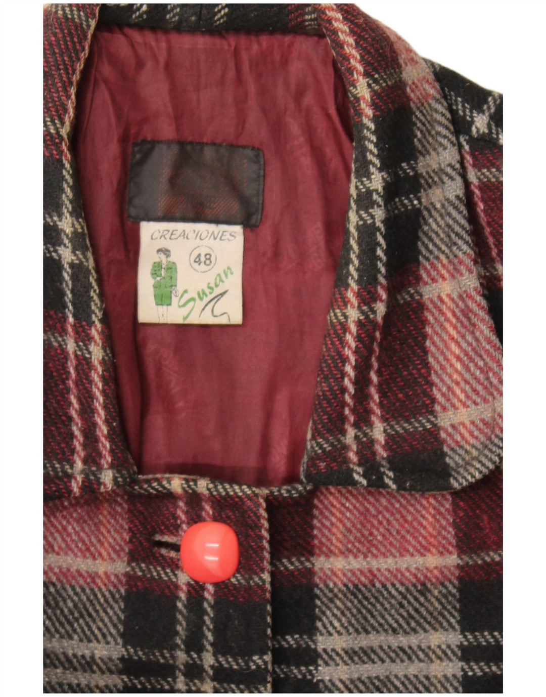 Vintage dameoverfrakke IT 48 XL Burgund ternet uld
