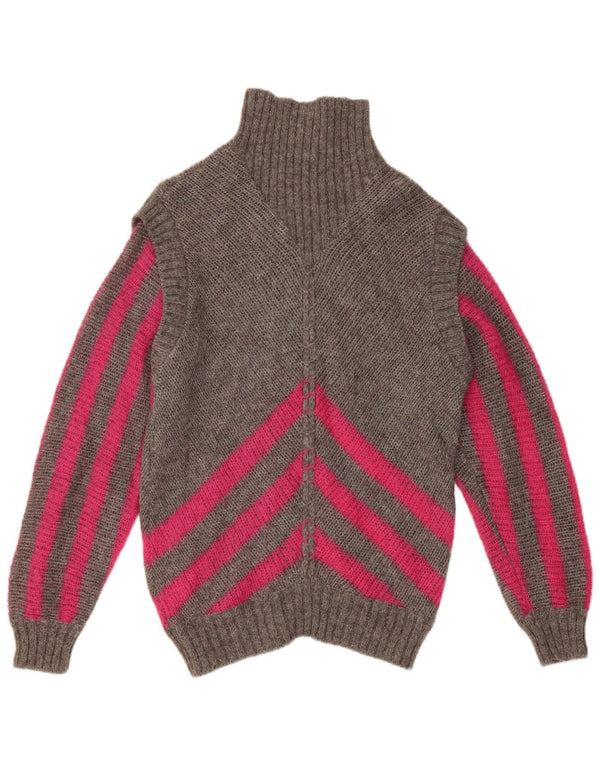 Vintage Dame Roll Neck Jumper Sweater IT 42 Medium Grå Stribet