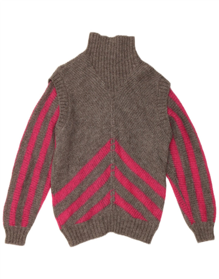 Vintage Dame Roll Neck Jumper Sweater IT 42 Medium Grå Stribet