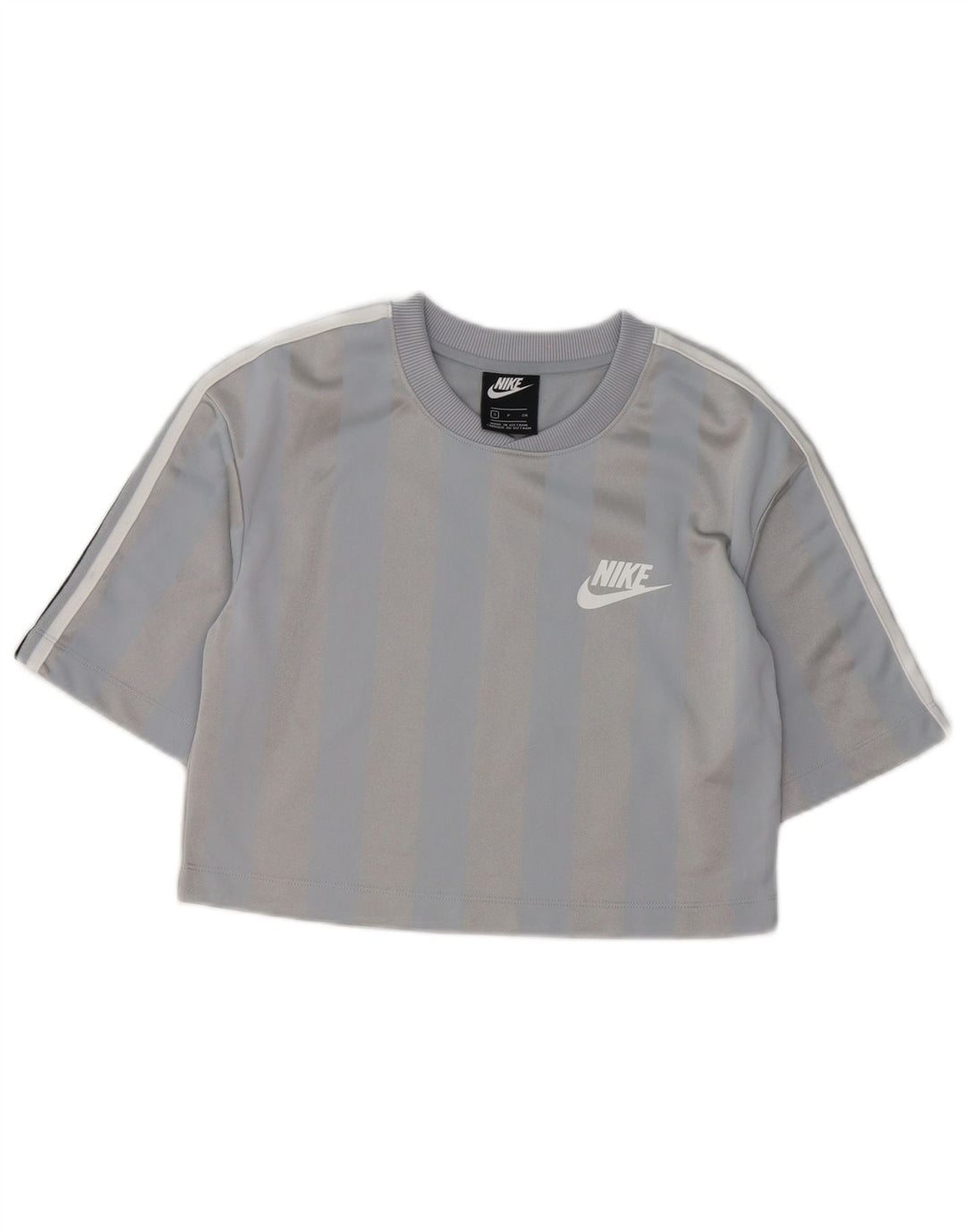 Nike Womens Crop T-Shirt Top UK 10 Lille grå stribet polyester