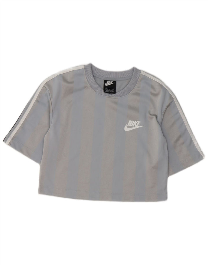 Nike Womens Crop T-Shirt Top UK 10 Lille grå stribet polyester