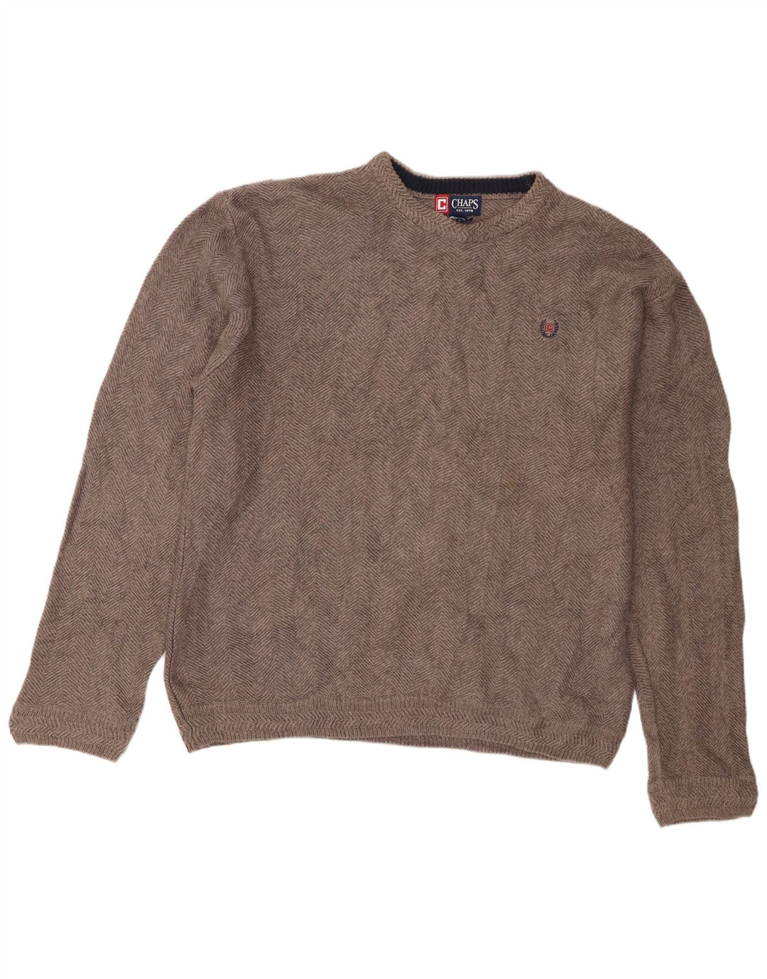 Chaps Herre Crew Neck Jumper Sweater Stor grå sildebensbomuld