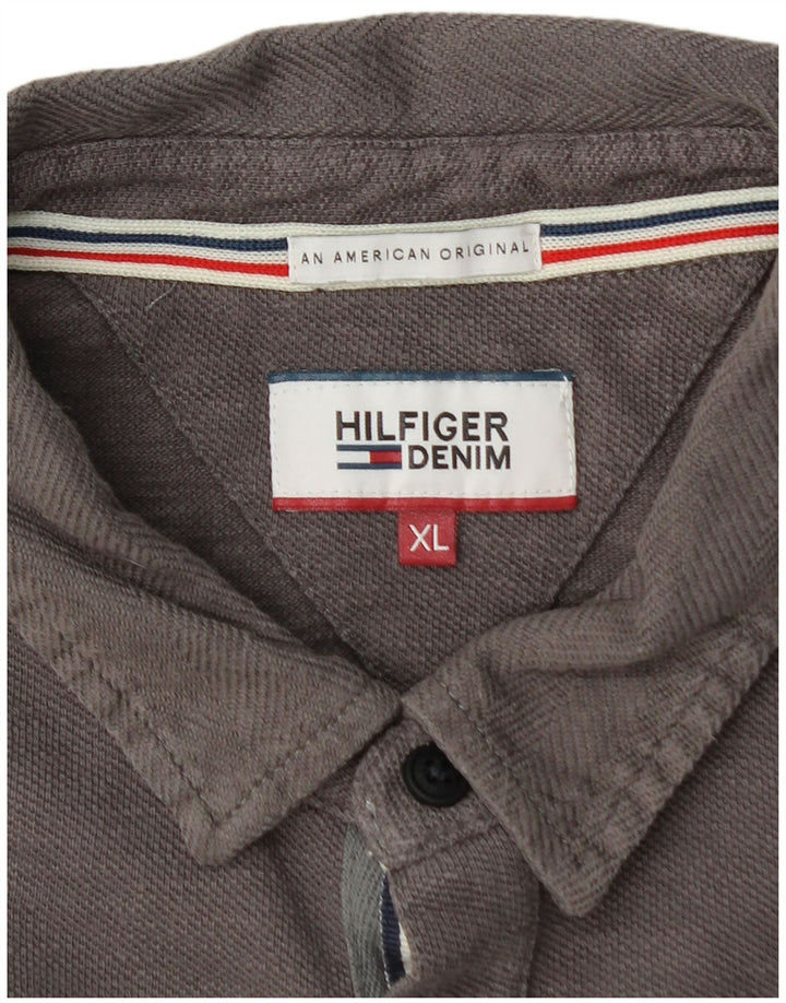TOMMY HILFIGER Grafisk langærmet poloshirt til mænd XL Grå