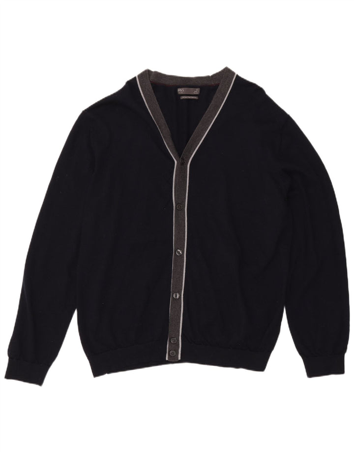 Marks & Spencer Herre Cardigan Sweater 2XL Marineblå Merinould