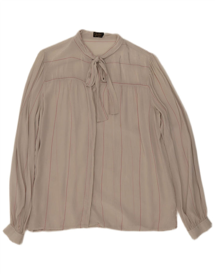 Mario Pucci Cecconi Dame Front Tie Shirt Bluse IT 46 Stor Beige Stribet