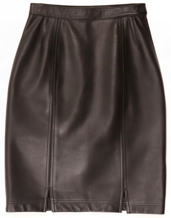 Vintage Womens High Waist Leather Skirt Small W26 Black