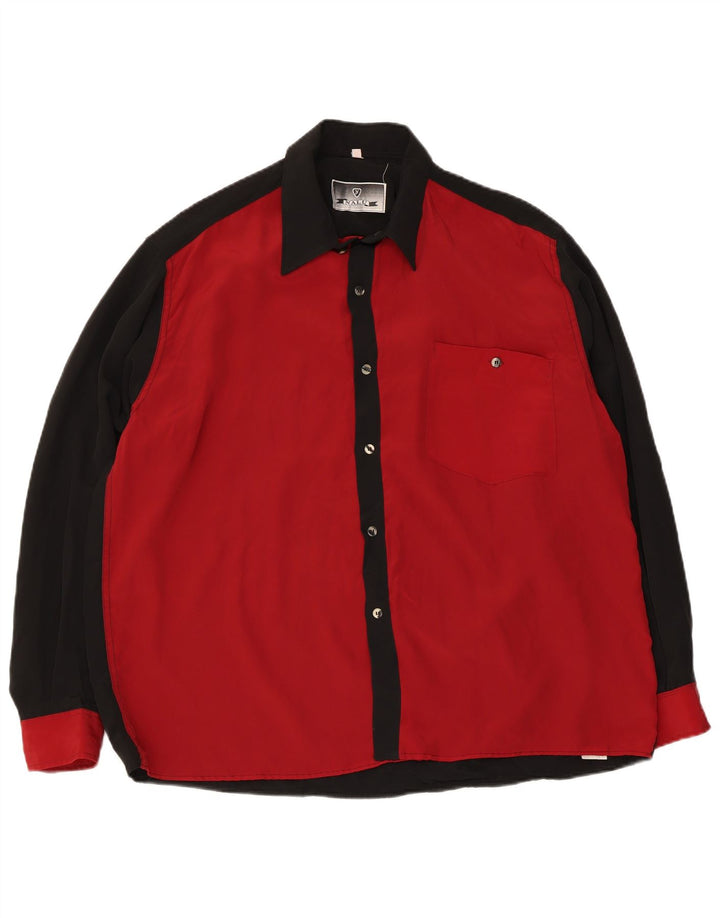 Vintage oversized skjorte til mænd, lille sort colourblock polyester