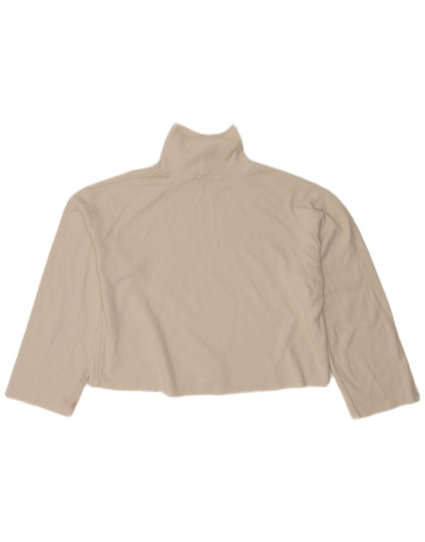 Zara Womens Oversized Crop Top Langærmet UK 14 Medium White Bomuld