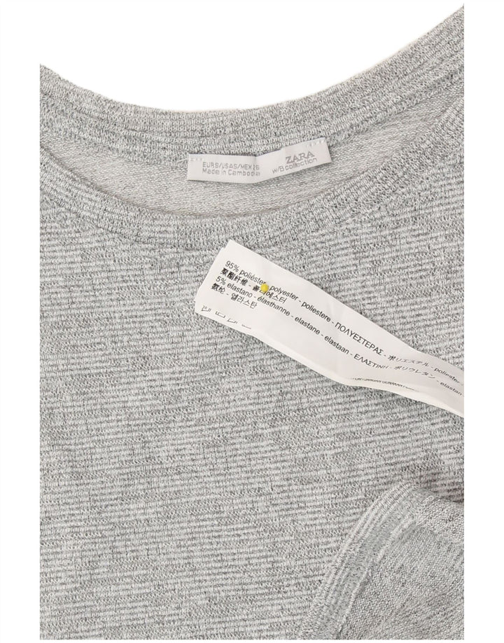 Zara Womens Longline Top Langærmet UK 10 Small Grå Flecked Polyester