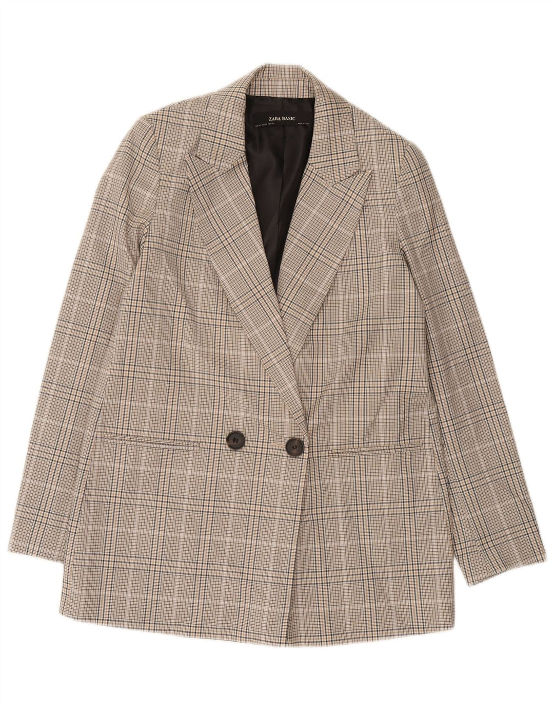 Zara Dame Dobbeltradet Oversized Blazer Jacket UK 6 XS Grå ternet