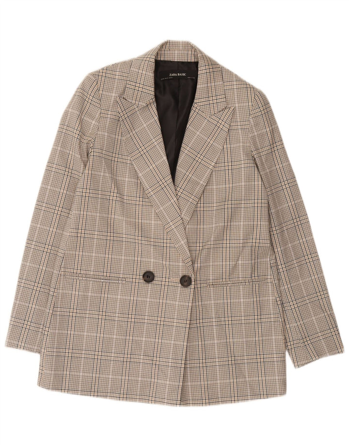 Zara Dame Dobbeltradet Oversized Blazer Jacket UK 6 XS Grå ternet