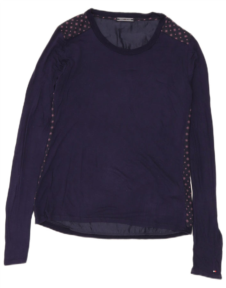Tommy Hilfiger Dame Top Langærmet UK 12 Medium Navy Blue Geometric