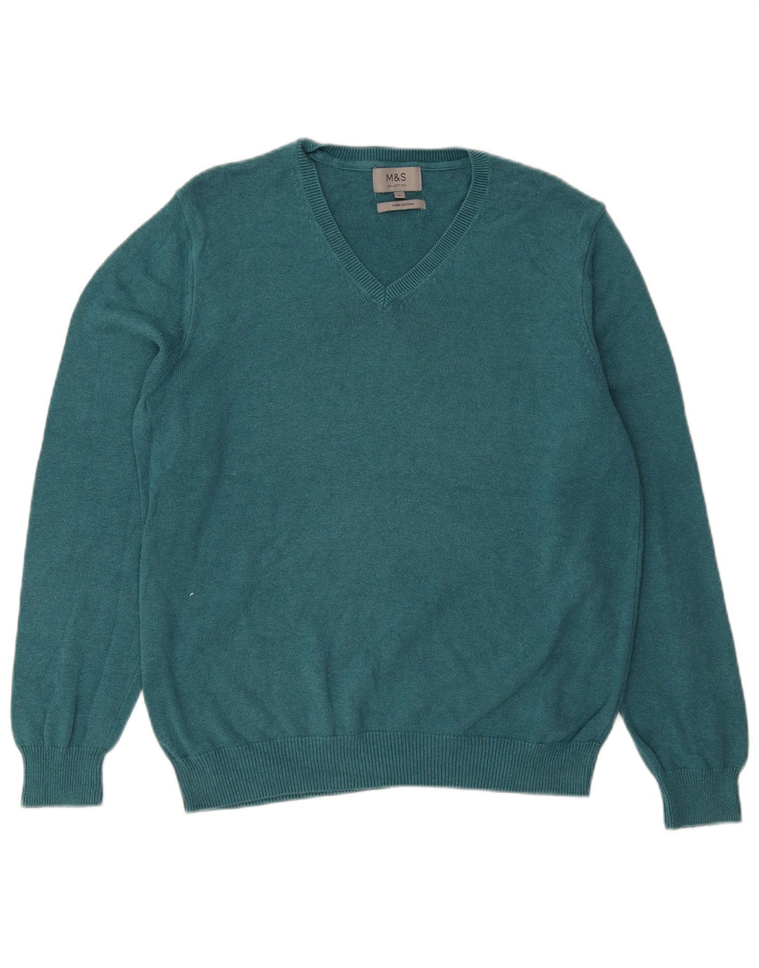 MARKS & SPENCER Herre V-hals sweater Stor blå bomuld