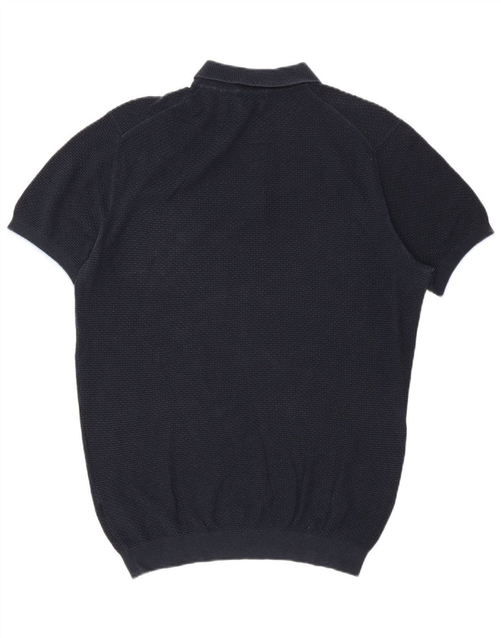 Massimo Dutti Herre Kortærmet Polo Neck Jumper Sweater Medium Navy Blue