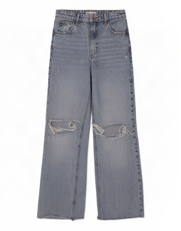 Zara Dame nødlidende højtaljede jeans med brede ben EU 36 XS W26 L30 Blå