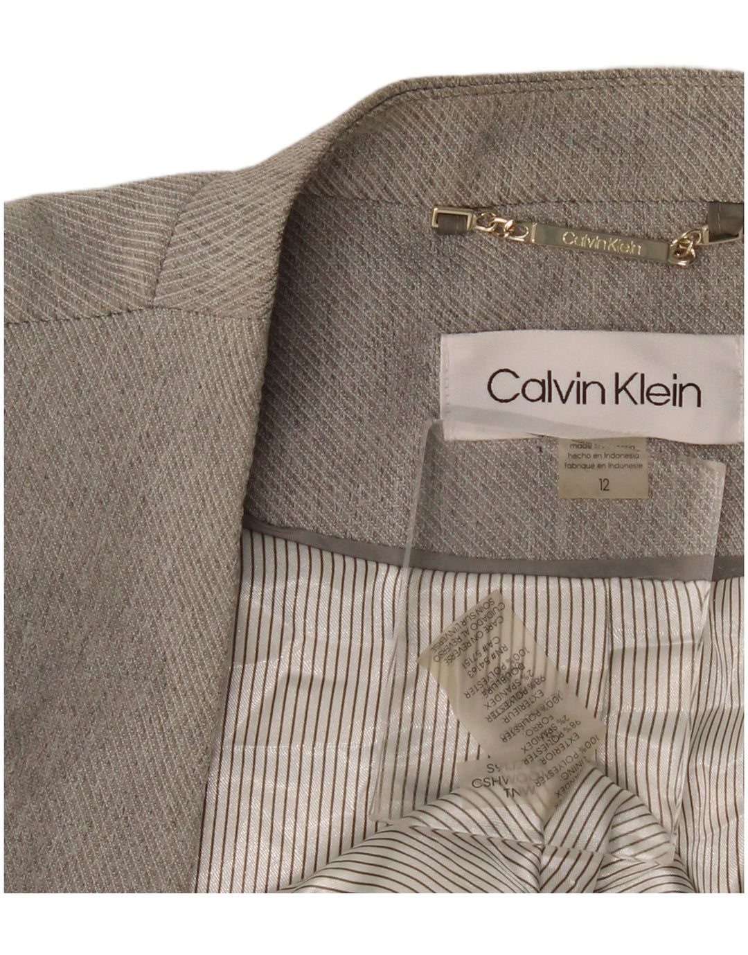 CALVIN KLEIN Dame Longline Open Blazer Jacket US 12 Large Grå Polyester