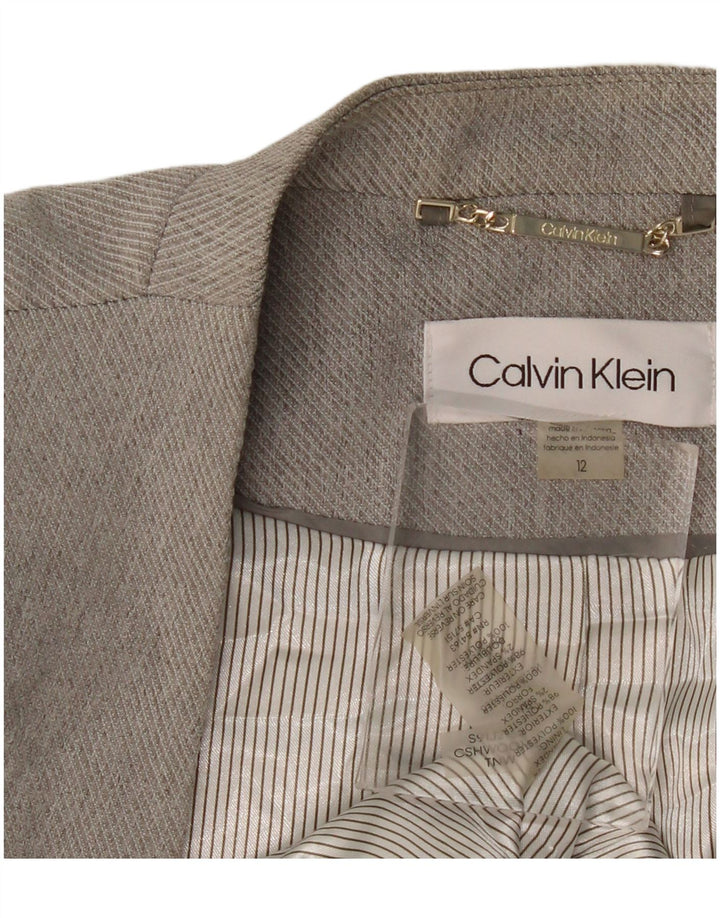 CALVIN KLEIN Dame Longline Open Blazer Jacket US 12 Large Grå Polyester