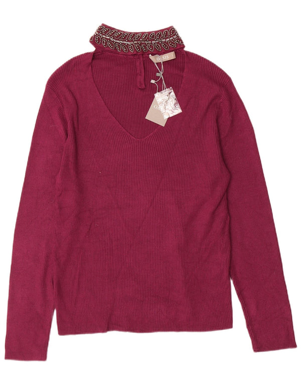 Oasis Dame V-hals sweater UK 14 Large Purple Viscose