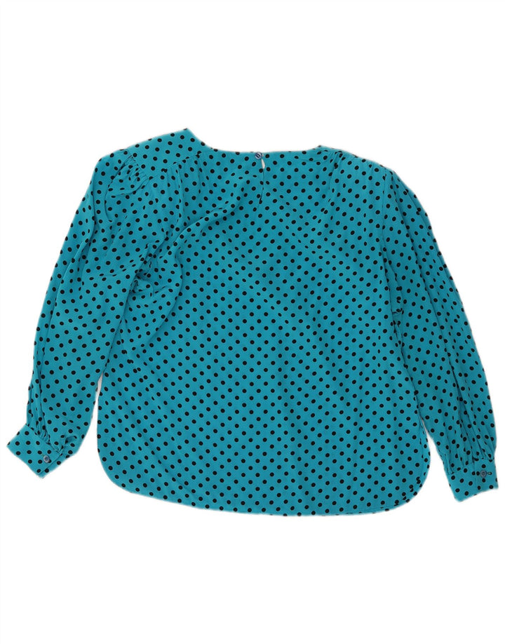 Vintage Dame Langærmet Bluse Top UK 16 Large Blue Spotted