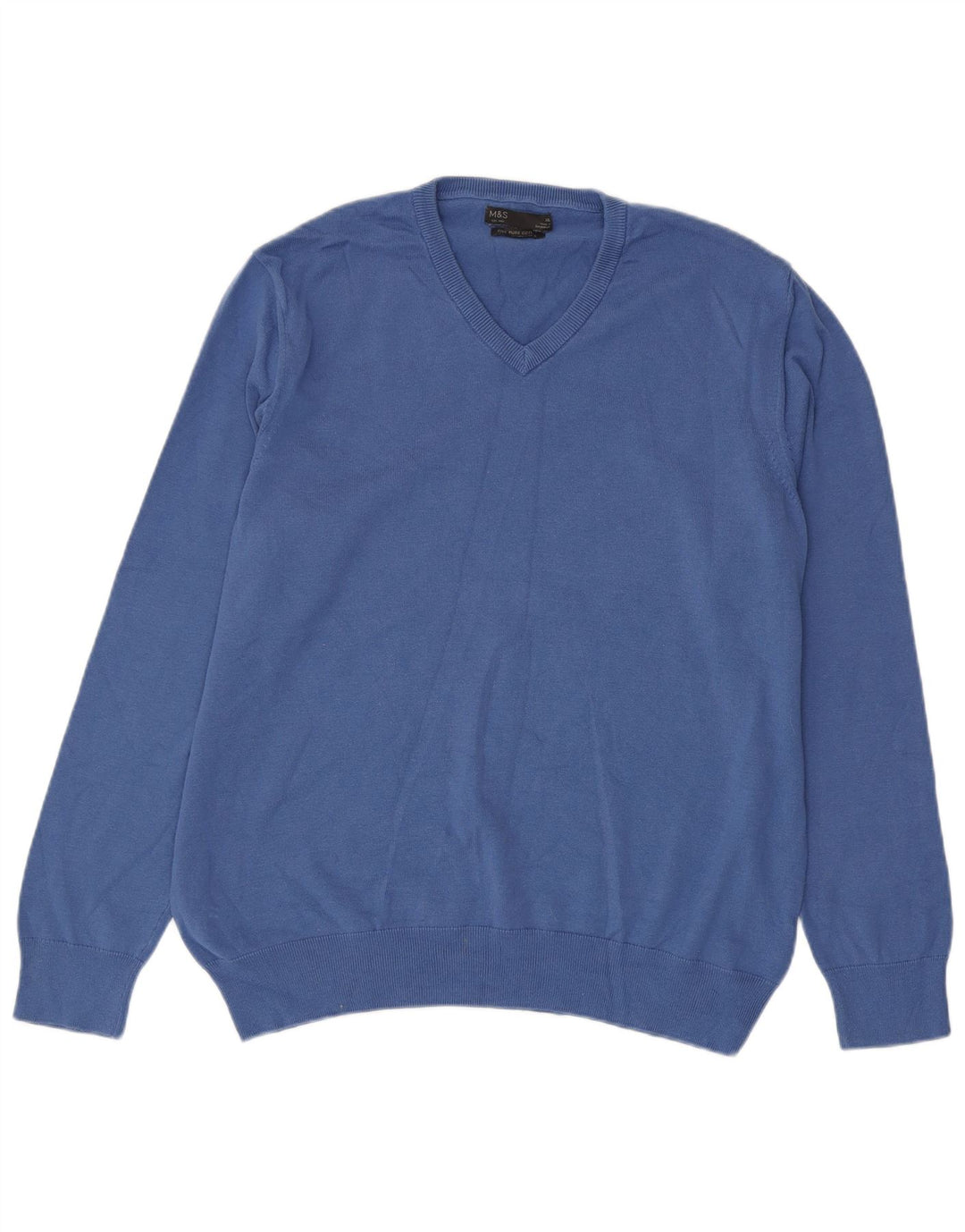 Marks & Spencer Herre V-hals sweater XL Blå Bomuld Classic