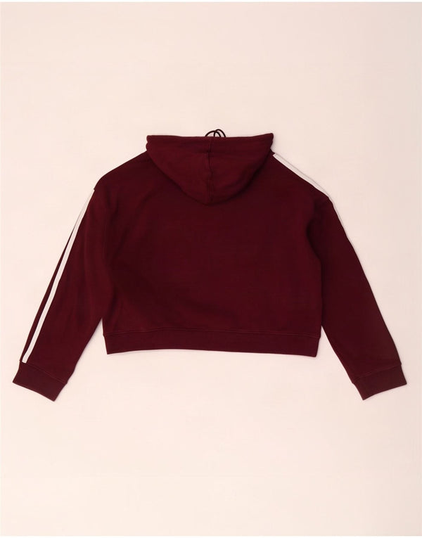 Adidas Womens Crop Oversized Hoodie Jumper UK 10 Small Burgundy Cotton