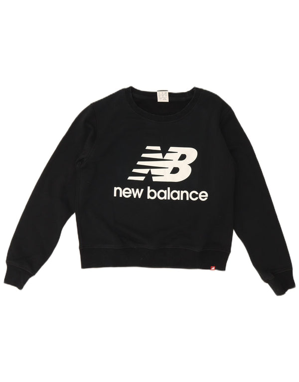 New Balance Womens Graphic Crop Sweatshirt Jumper UK 14 Medium Black Bomuld
