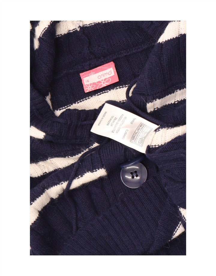 Animal Womens Button Neck Jumper Sweater UK 14 Medium Navy Blue Striped