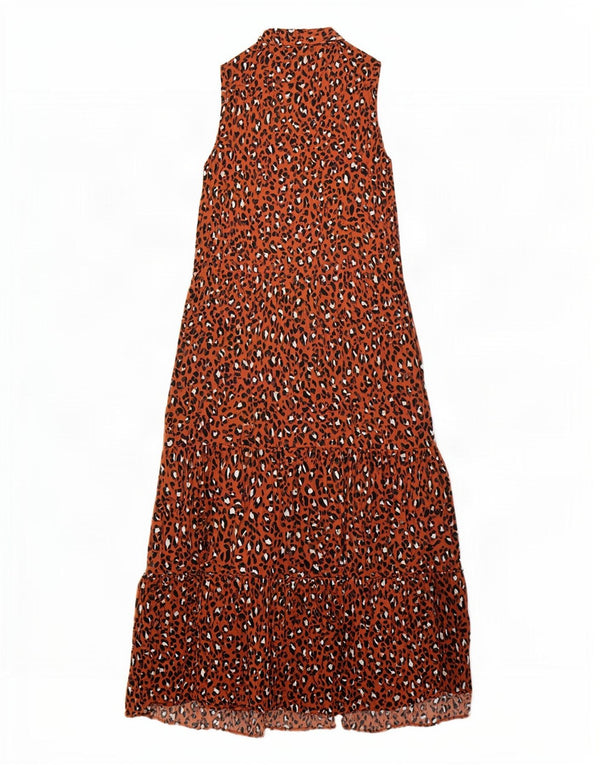 Warehouse Dame ærmeløs Maxi Dress UK 10 Small Brown Animal Print
